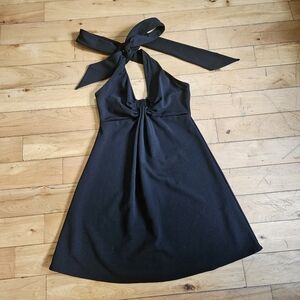 Zara Black Halter Tie Neck C Ring Detail Mini Dress
